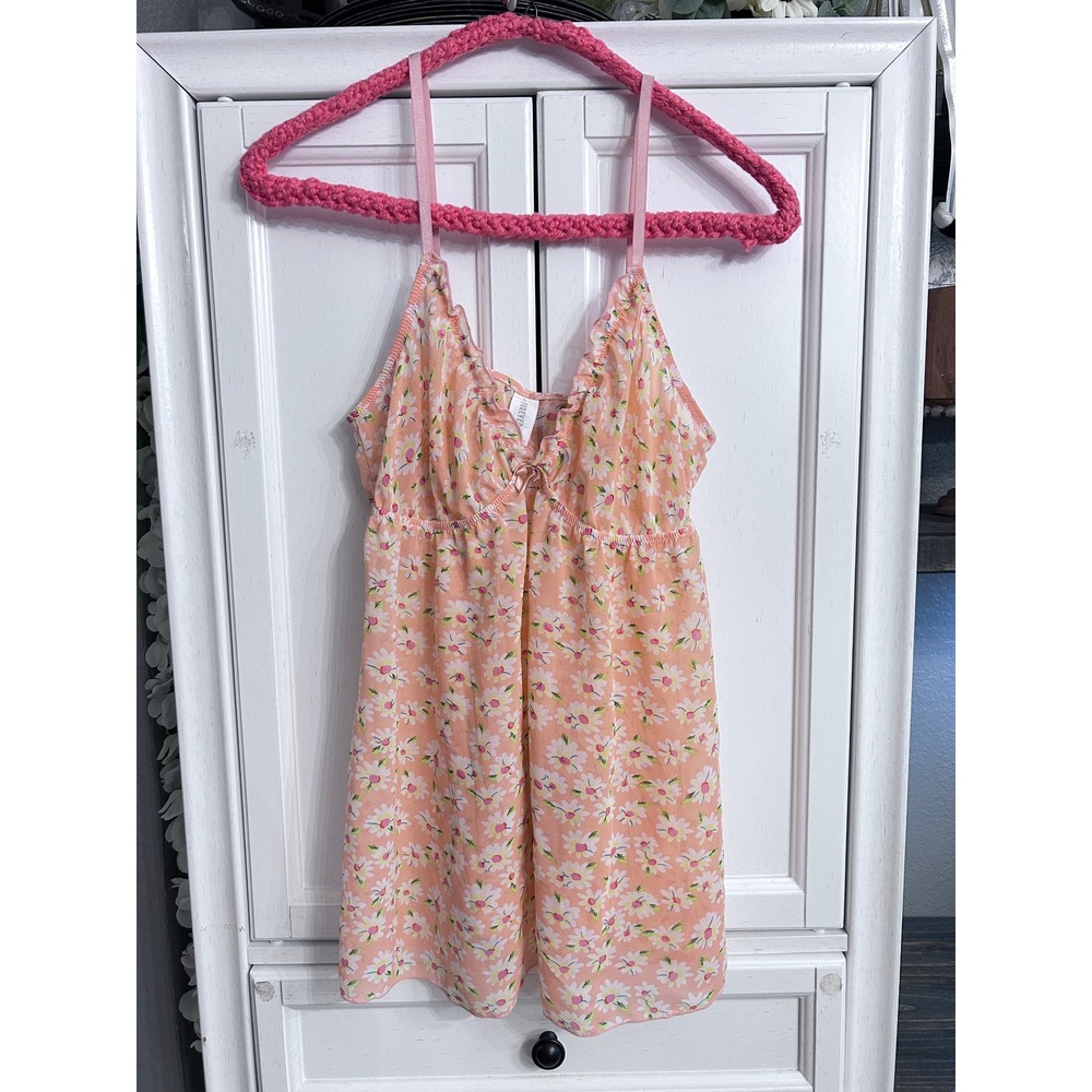 Peach Floral Mesh Camisole Ruffle Daisy Top Sleep Top Babydoll Style - Picture 2 of 10